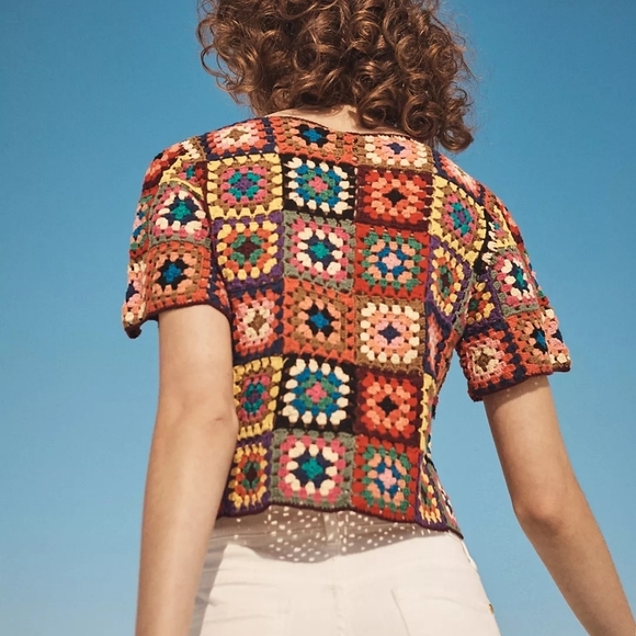 Farm Rio Crocheted & Cropped Pullover size L NWT - Picture 5 of 11